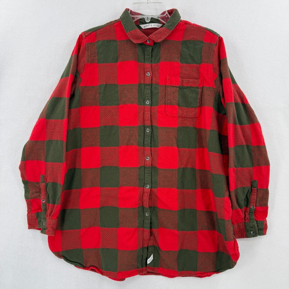 Woolrich Button Down Shirt Womens XL Red Green Plaid Cotton FLannel Pocket
